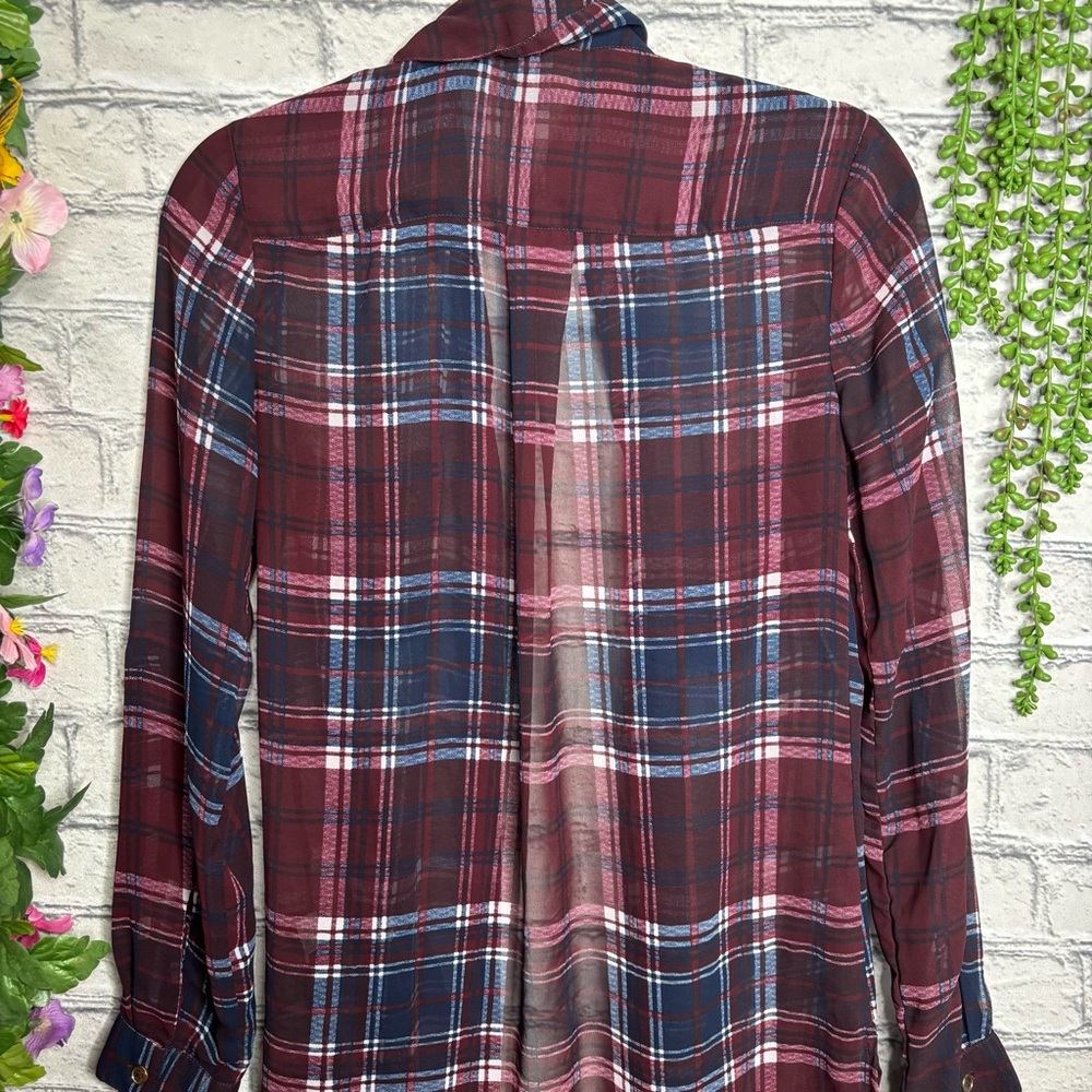 *🌼3/$30🌼Charlotte Russe Plaid Sheer Button Down Top Size Small - Picture 11 of 16